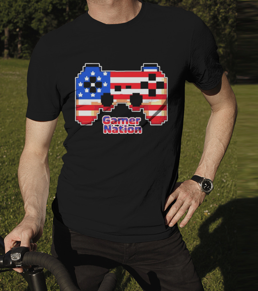 American Flag Pixel Art Gamer Nation Controller T-Shirt