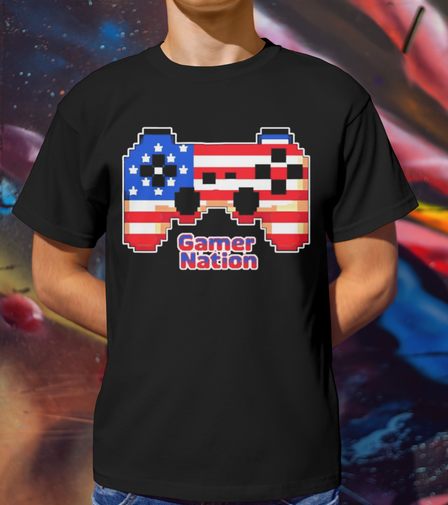 American Flag Pixel Art Gamer Nation Controller T-Shirt