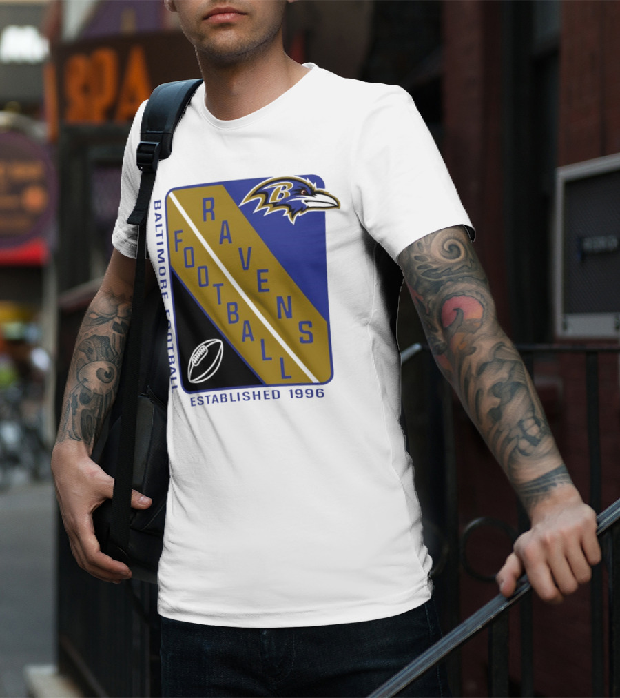 Baltimore Ravens Football Established 1996 Shield Logo Ravens Head T-Shirt
