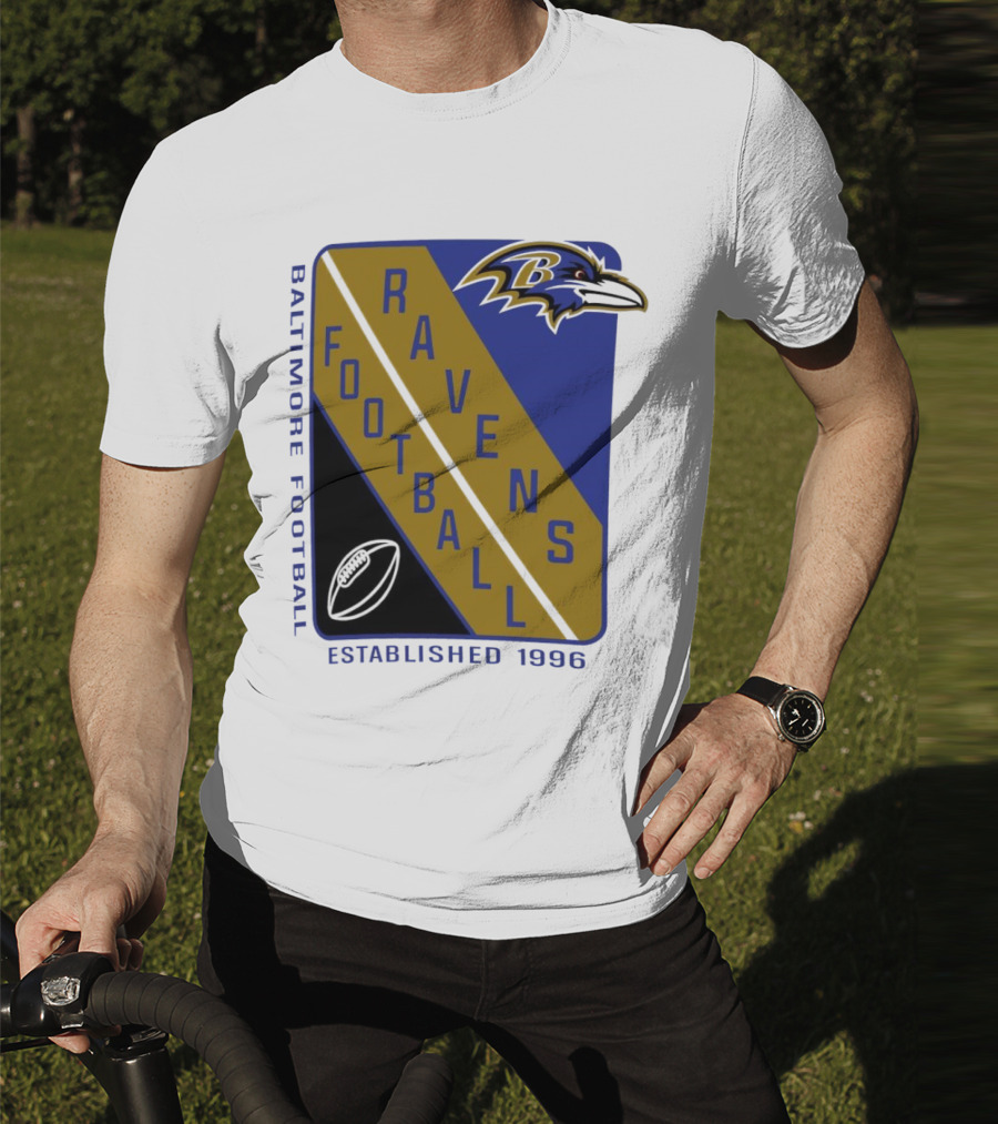 Baltimore Ravens Football Established 1996 Shield Logo Ravens Head T-Shirt