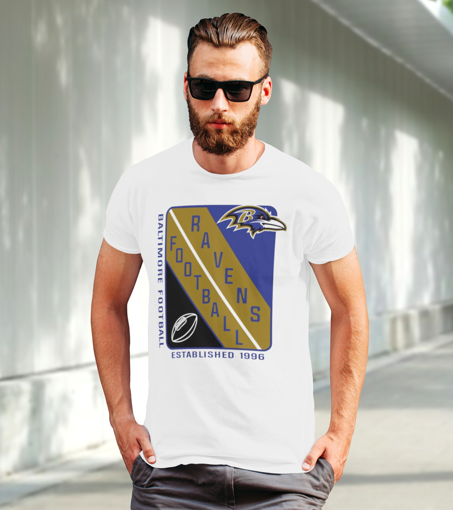 Baltimore Ravens Football Established 1996 Shield Logo Ravens Head T-Shirt