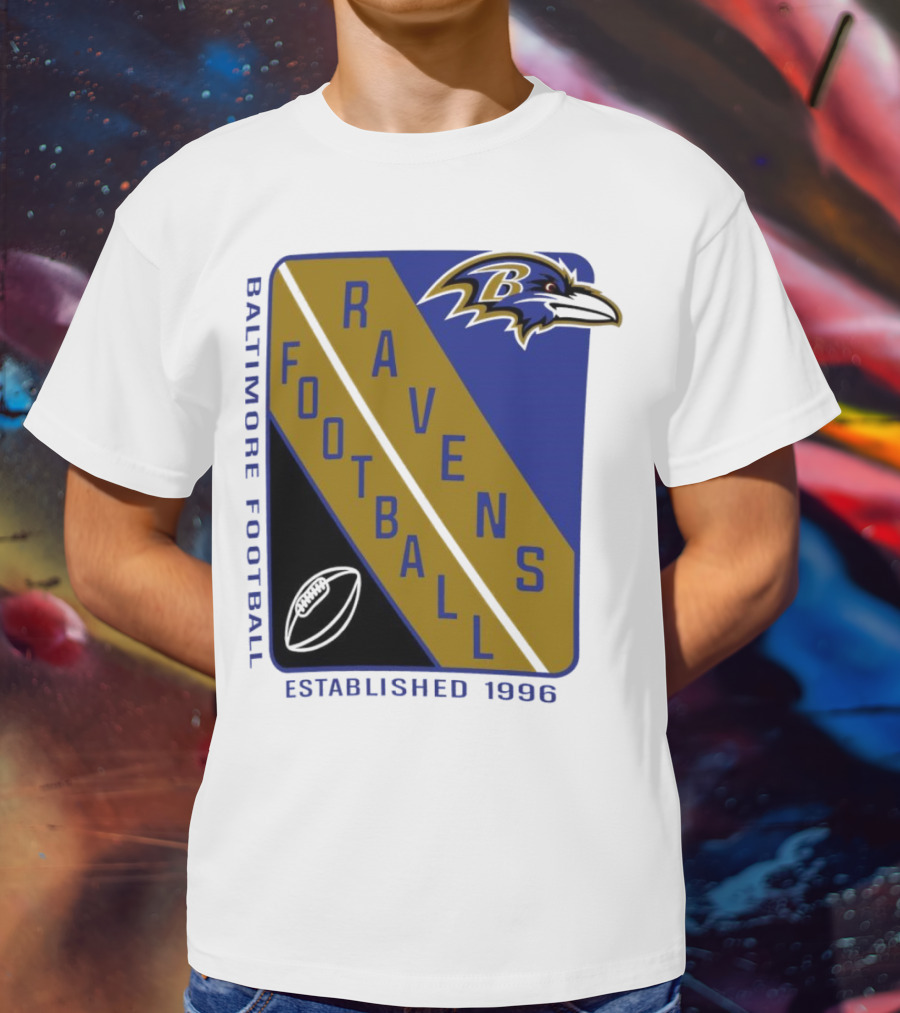 Baltimore Ravens Football Established 1996 Shield Logo Ravens Head T-Shirt