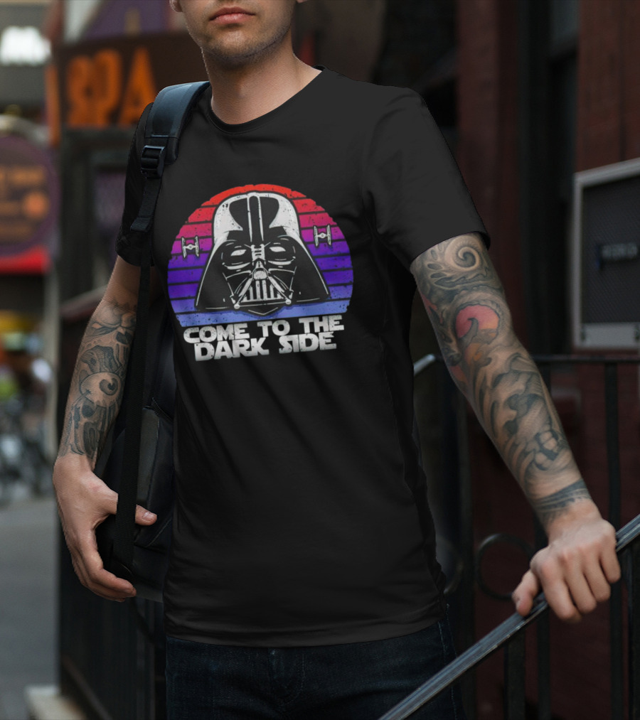 Darth Vader Come To The Dark Side Retro Stripes With Tie Fighters T-Shirt