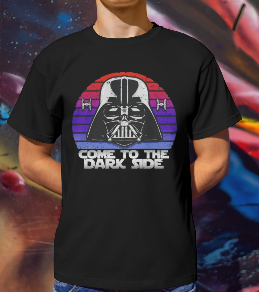 Darth Vader Come To The Dark Side Retro Stripes With Tie Fighters T-Shirt