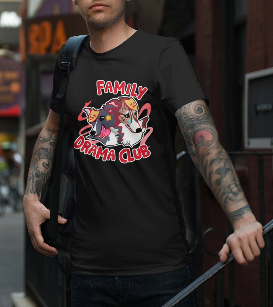 FAMILY DRAMA CLUB Dog Faces With Theater Masks T-Shirt