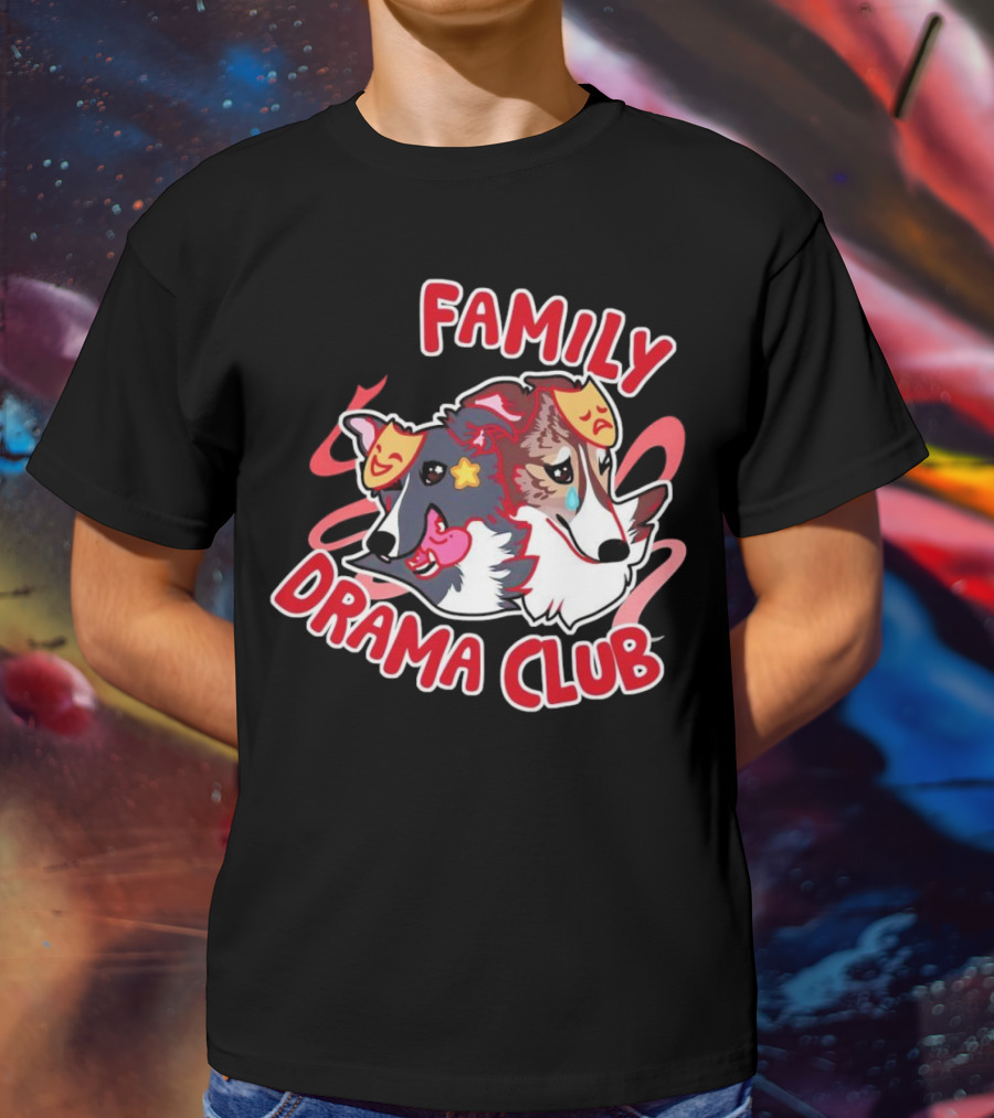 FAMILY DRAMA CLUB Dog Faces With Theater Masks T-Shirt
