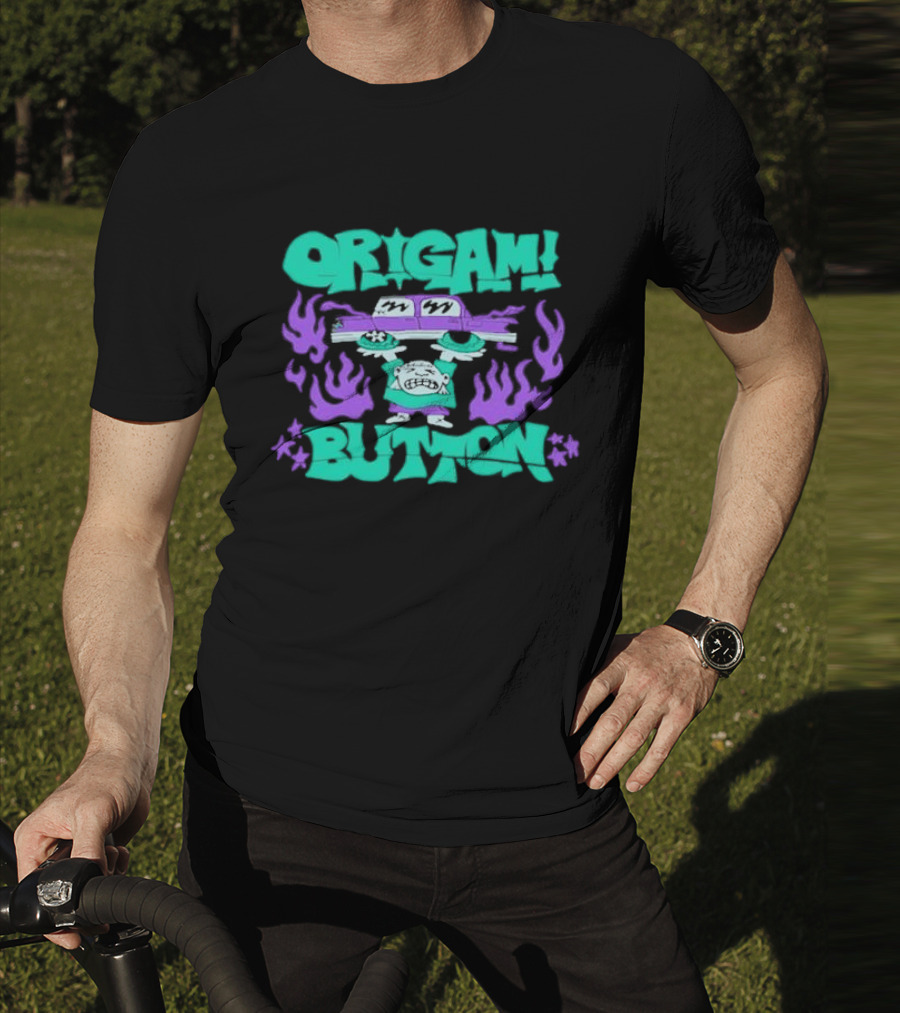 ORIGAMI BUTTON Car Guy Flame T-Shirt