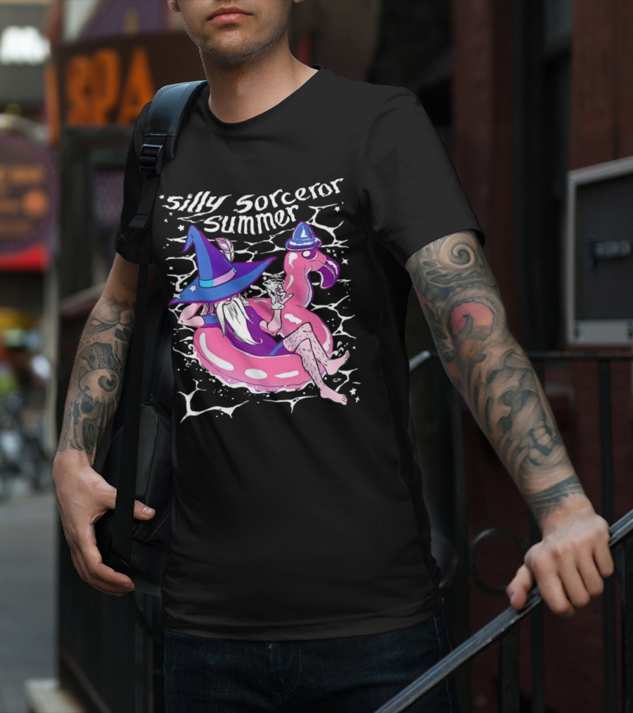 Silly Sorceror Summer Wizard In Flamingo Float With Sweet Tea T-Shirt