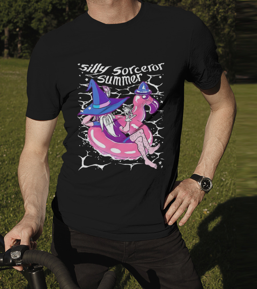 Silly Sorceror Summer Wizard In Flamingo Float With Sweet Tea T-Shirt