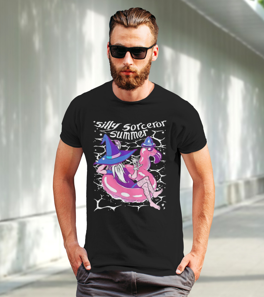 Silly Sorceror Summer Wizard In Flamingo Float With Sweet Tea T-Shirt