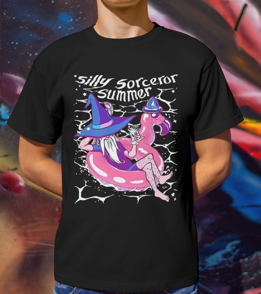 Silly Sorceror Summer Wizard In Flamingo Float With Sweet Tea T-Shirt