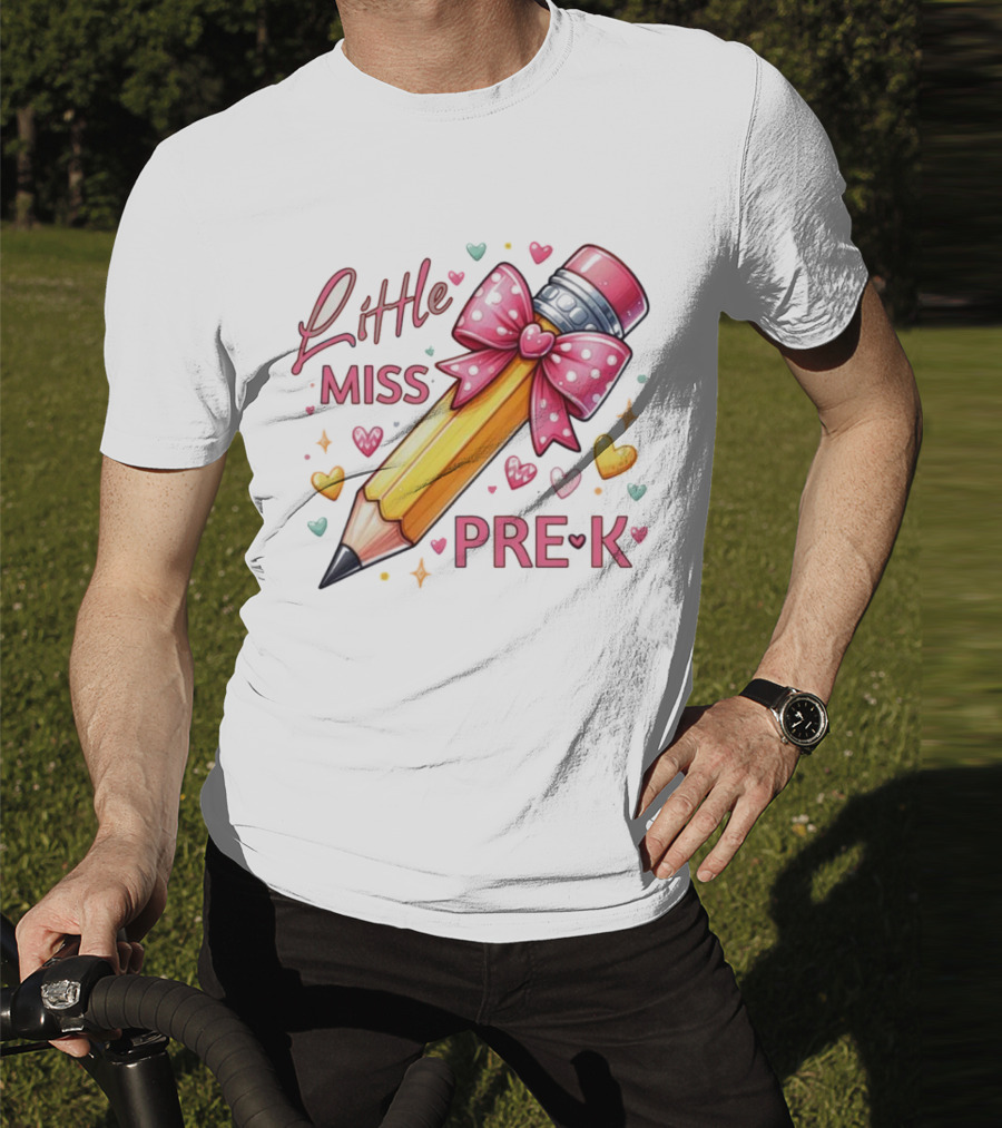 Little Miss Pre-K Pencil With Pink Bow And Hearts T-Shirt