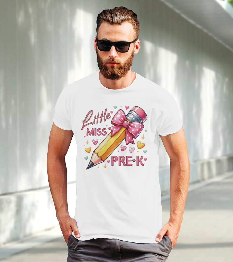 Little Miss Pre-K Pencil With Pink Bow And Hearts T-Shirt