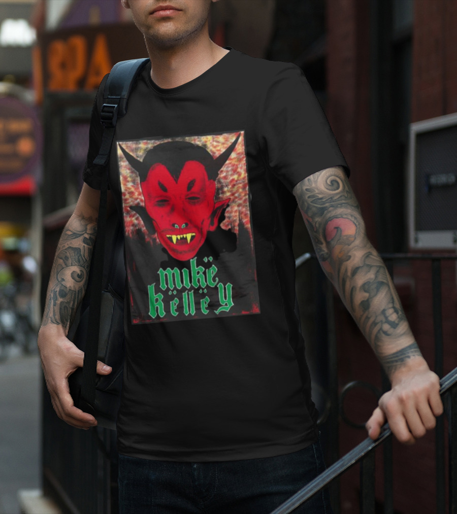 Mike Kelley Satan's Nostrils Devil Face Red With Green Gothic Text T-Shirt