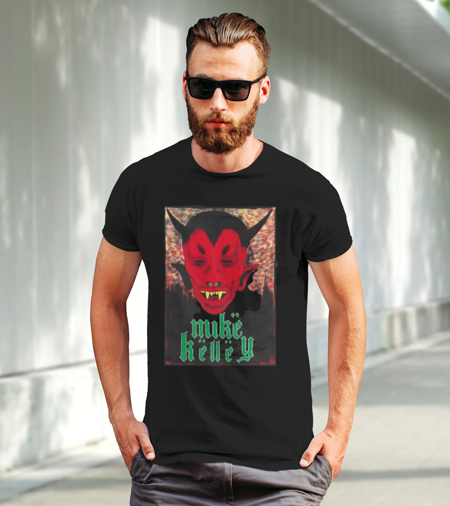 Mike Kelley Satan's Nostrils Devil Face Red With Green Gothic Text T-Shirt