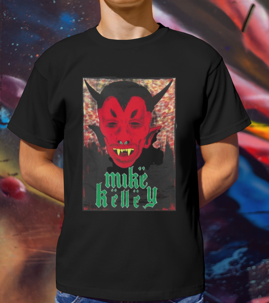Mike Kelley Satan's Nostrils Devil Face Red With Green Gothic Text T-Shirt