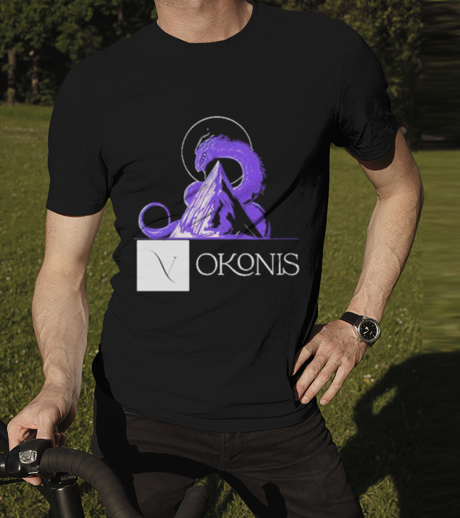 Vokonis Purple Dragon Coiled On Mountain Peak With Crescent Moon T-Shirt