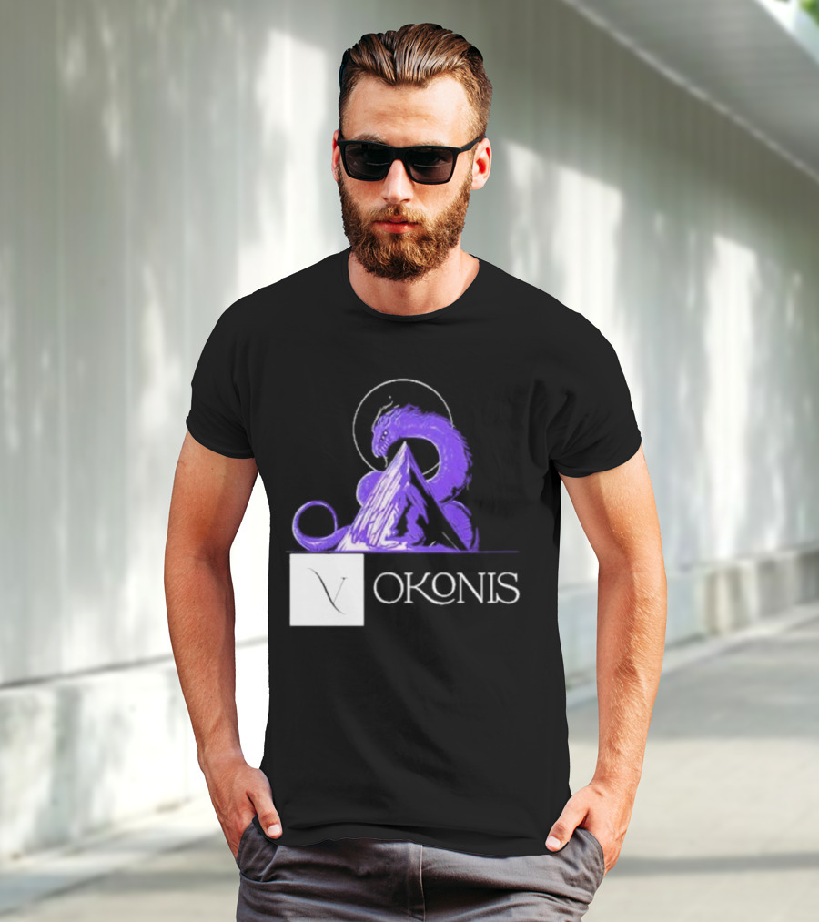 Vokonis Purple Dragon Coiled On Mountain Peak With Crescent Moon T-Shirt