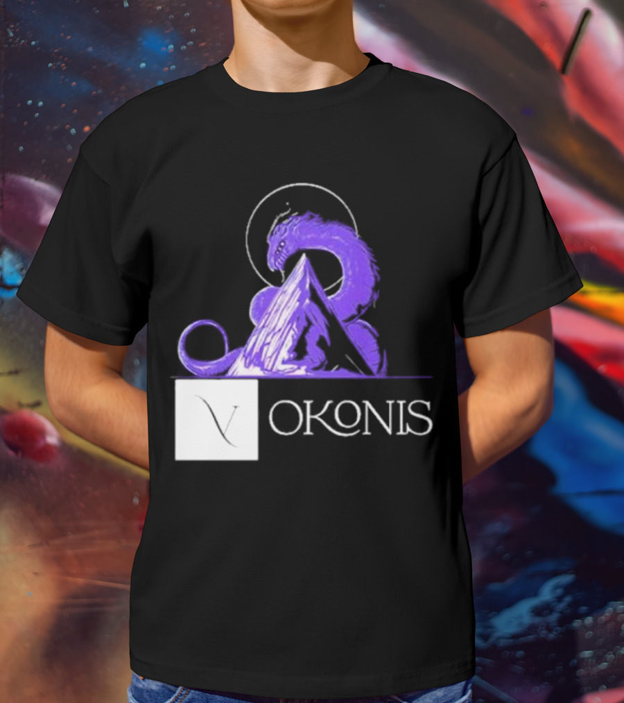 Vokonis Purple Dragon Coiled On Mountain Peak With Crescent Moon T-Shirt
