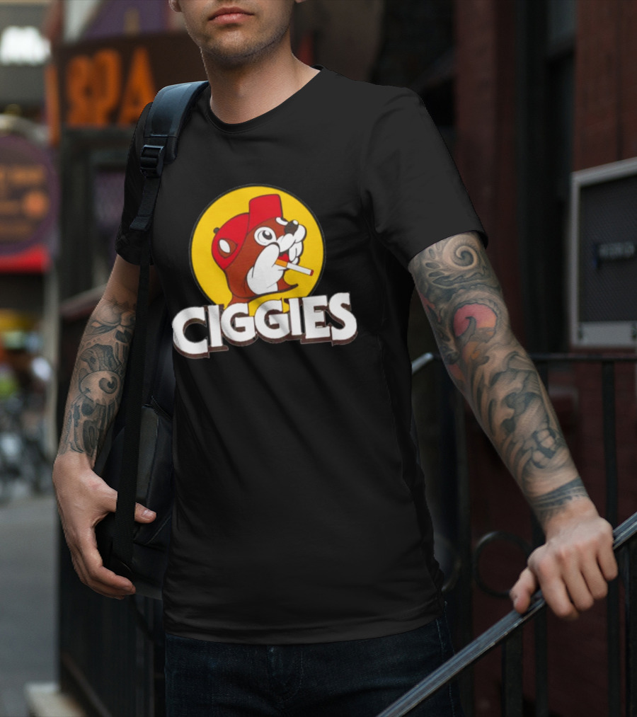 Ciggies Beanie Cap Cartoon Rodent Smoking T-Shirt