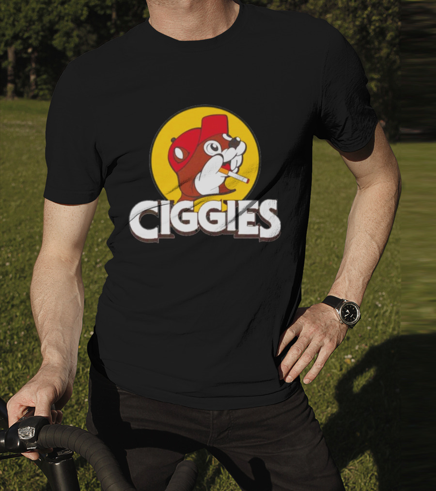 Ciggies Beanie Cap Cartoon Rodent Smoking T-Shirt