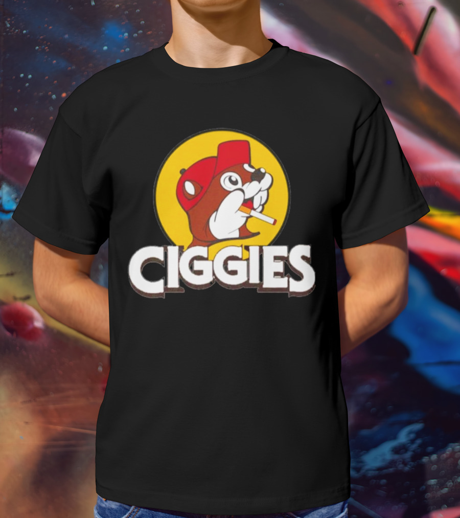Ciggies Beanie Cap Cartoon Rodent Smoking T-Shirt