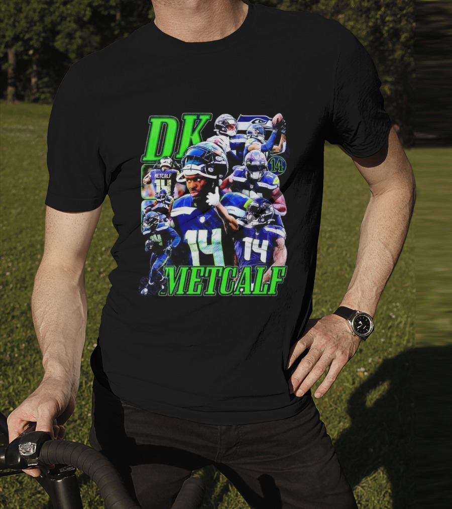 DK Metcalf Seattle Seahawks 14 Retro NFL Player Action Collage T-Shirt