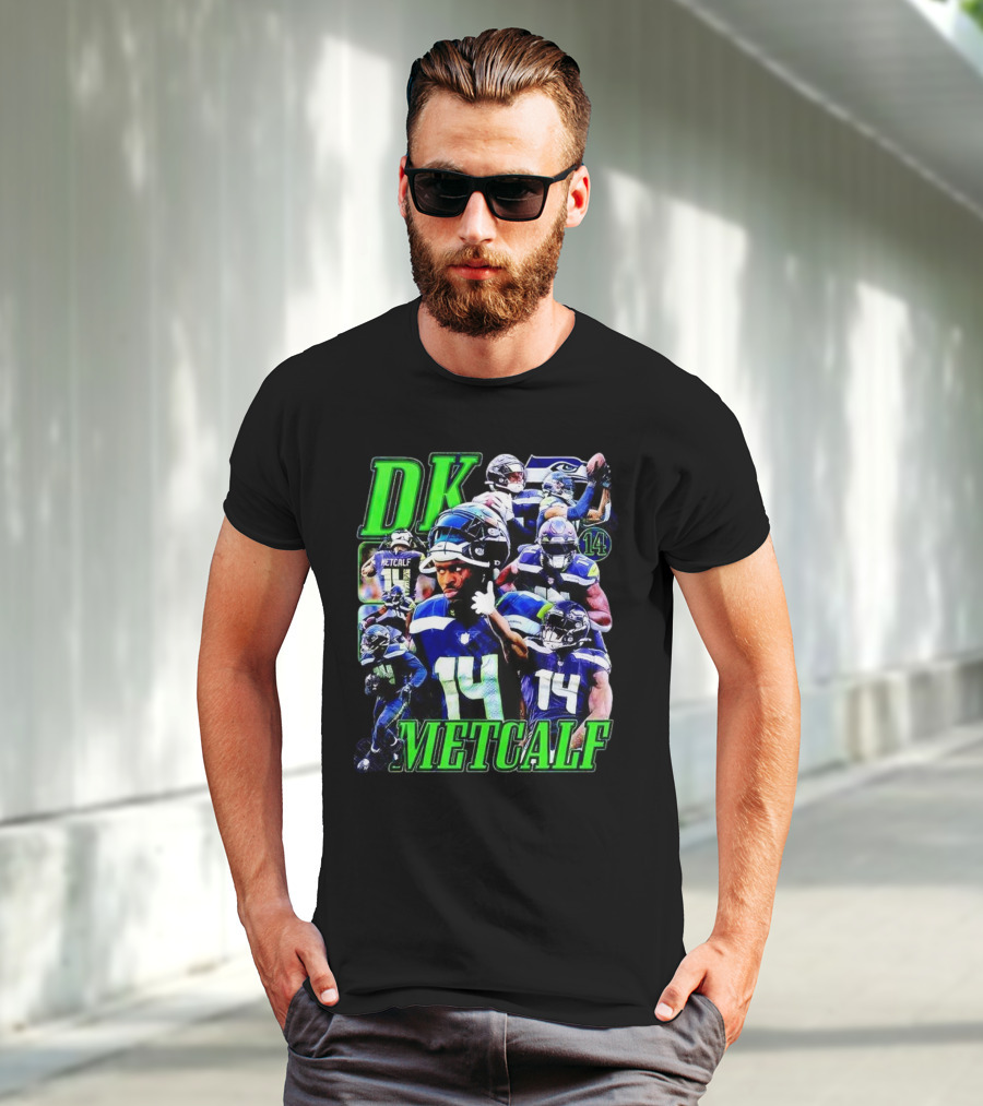DK Metcalf Seattle Seahawks 14 Retro NFL Player Action Collage T-Shirt