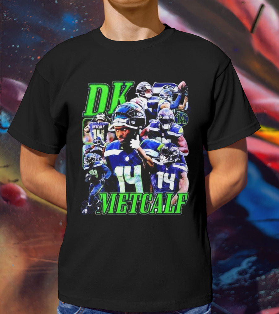 DK Metcalf Seattle Seahawks 14 Retro NFL Player Action Collage T-Shirt