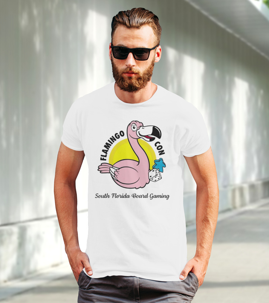 FlamingoCon South Florida Board Gaming Event With Dice And Meeple T-Shirt