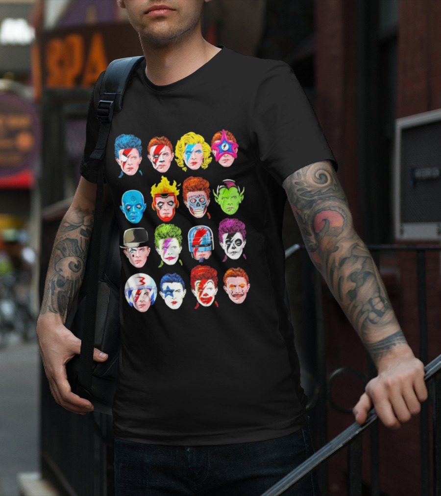Ziggy Stardust Aladdin Sane Cartoon Pop Art Floating Heads T-Shirt