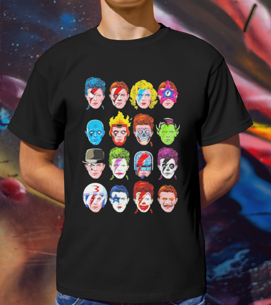 Ziggy Stardust Aladdin Sane Cartoon Pop Art Floating Heads T-Shirt