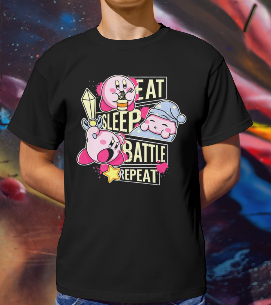 Kirby Eat Sleep Battle Repeat Game Life T-Shirt