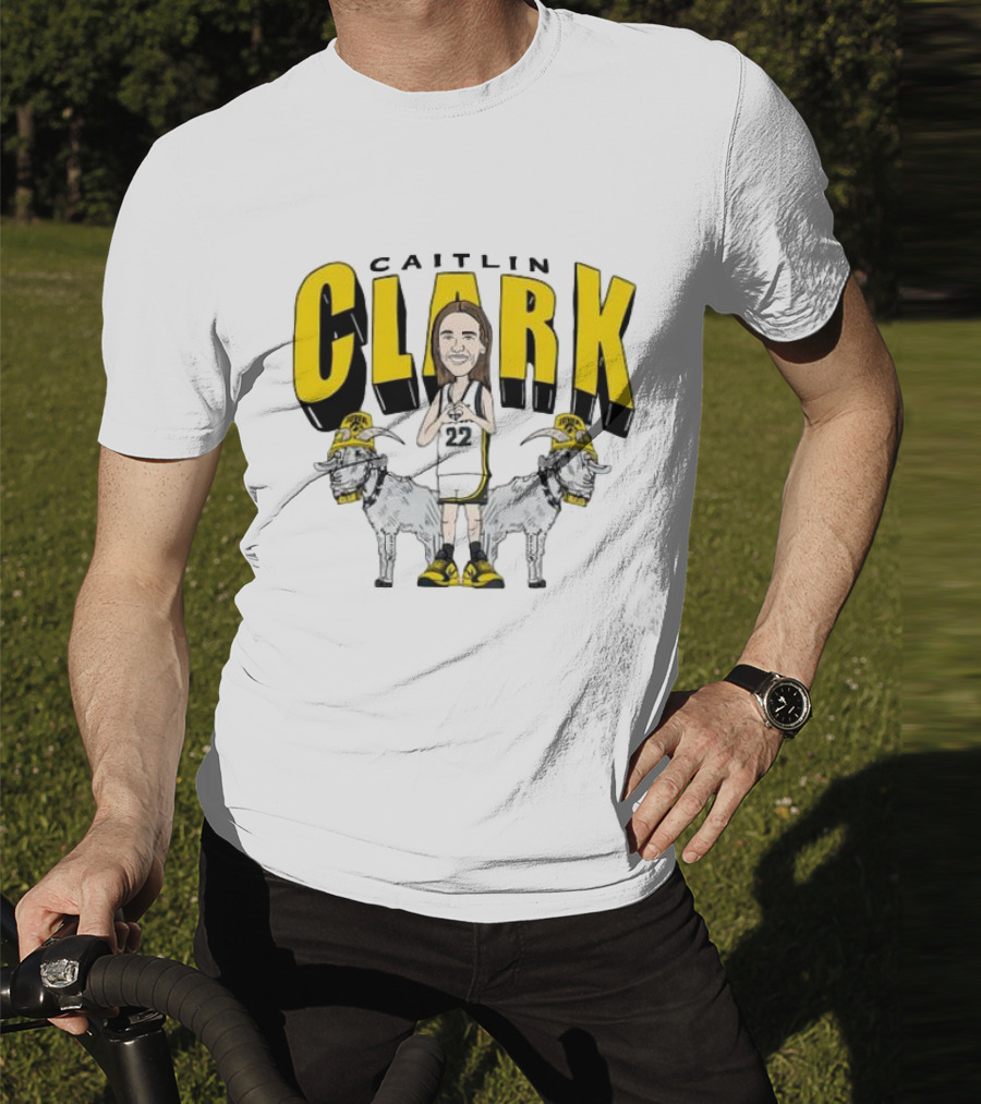 Iowa Hawkeyes Caitlin Clark 22 Caricature With Goats And Heart Hands T-Shirt