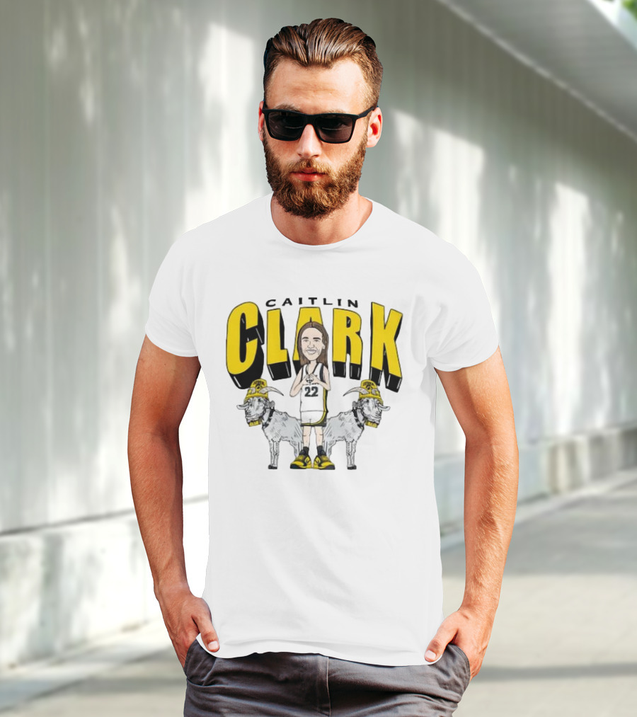 Iowa Hawkeyes Caitlin Clark 22 Caricature With Goats And Heart Hands T-Shirt