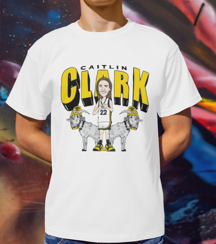 Iowa Hawkeyes Caitlin Clark 22 Caricature With Goats And Heart Hands T-Shirt