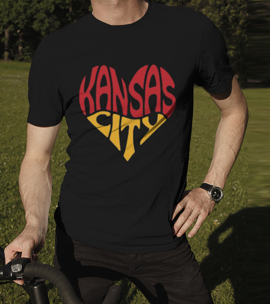 Kansas City Heart Text In Red And Yellow Shaped As A Heart T-Shirt