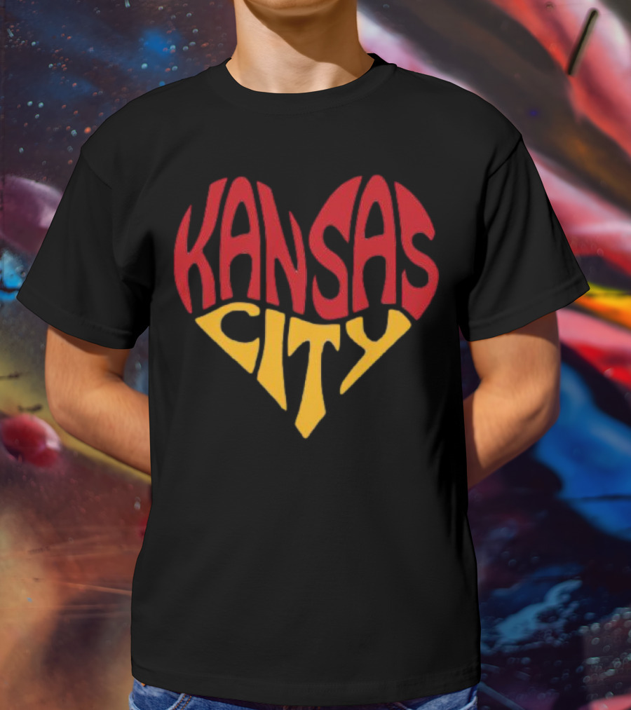 Kansas City Heart Text In Red And Yellow Shaped As A Heart T-Shirt