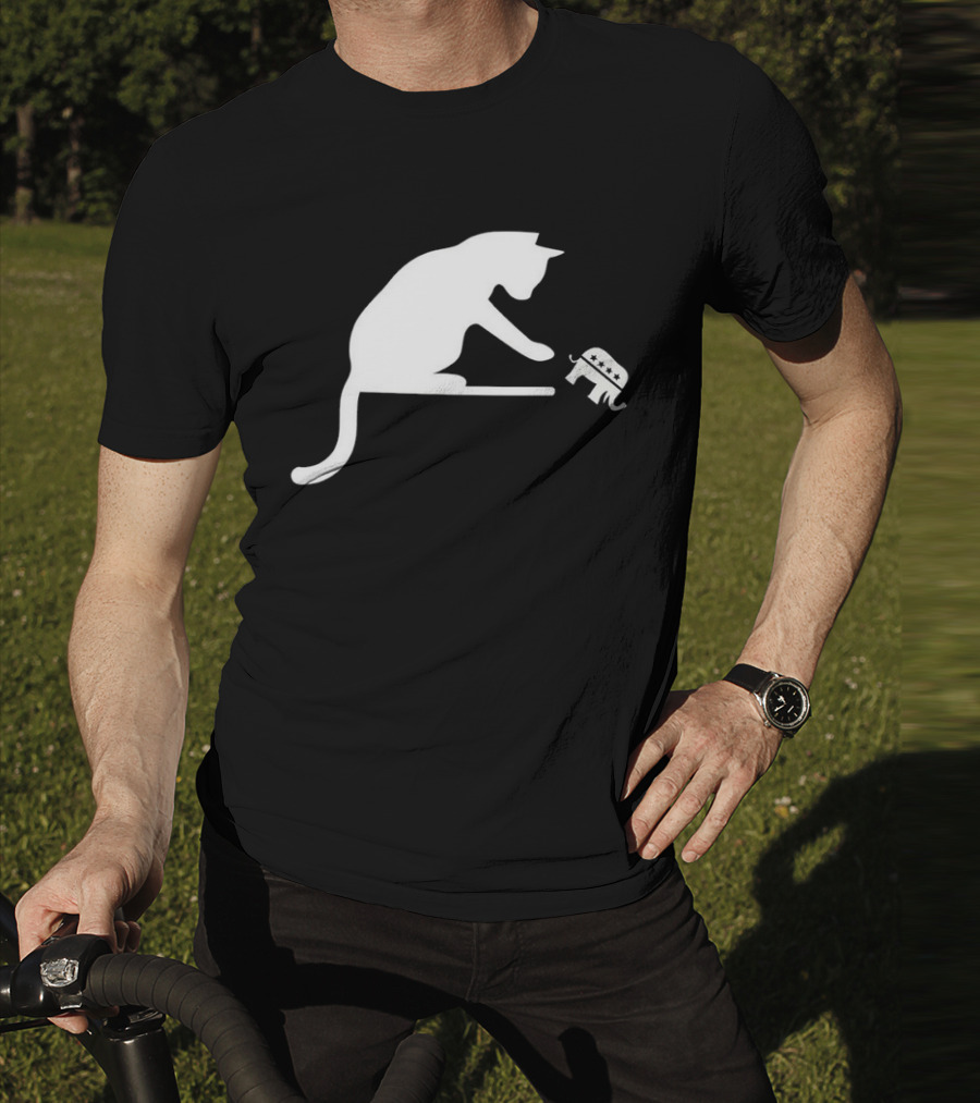 Childless Cat Lady Drop The Hate With Cat Playing With Republican Elephant T-Shirt