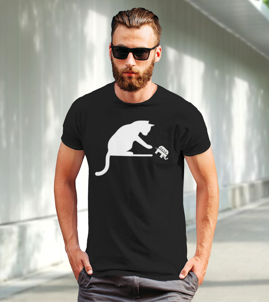 Childless Cat Lady Drop The Hate With Cat Playing With Republican Elephant T-Shirt