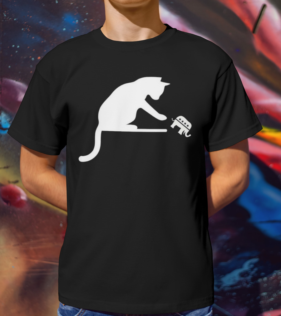 Childless Cat Lady Drop The Hate With Cat Playing With Republican Elephant T-Shirt