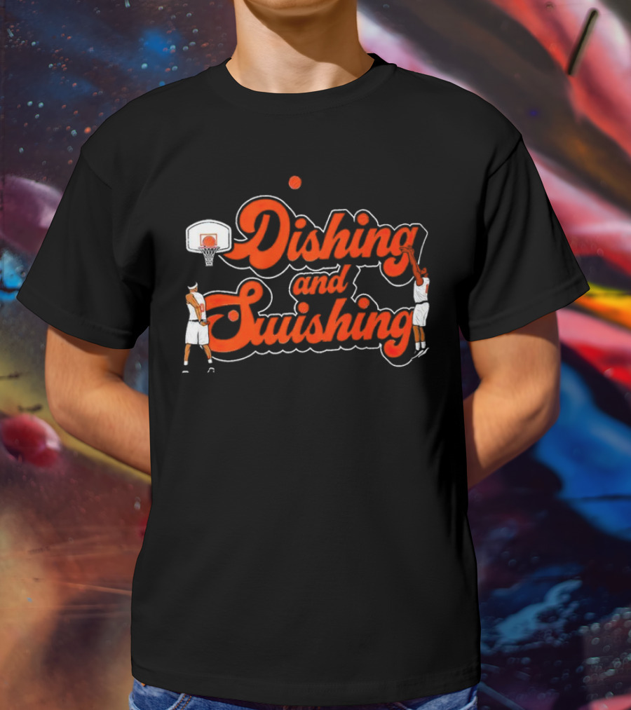 New York Knicks Dishing And Swishing Players And Basketball Hoop T-Shirt