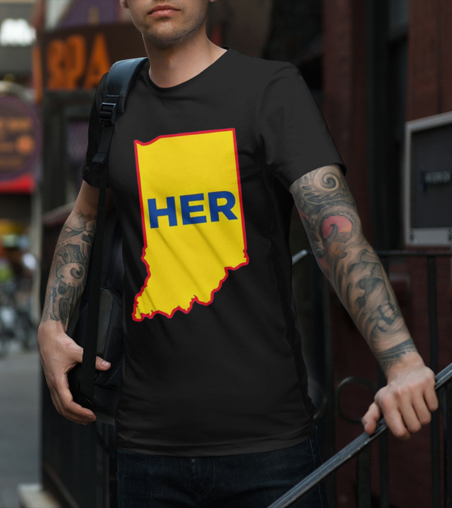 Caitlin Clark Indiana Fever Her State Yellow Map With Blue HER T-Shirt