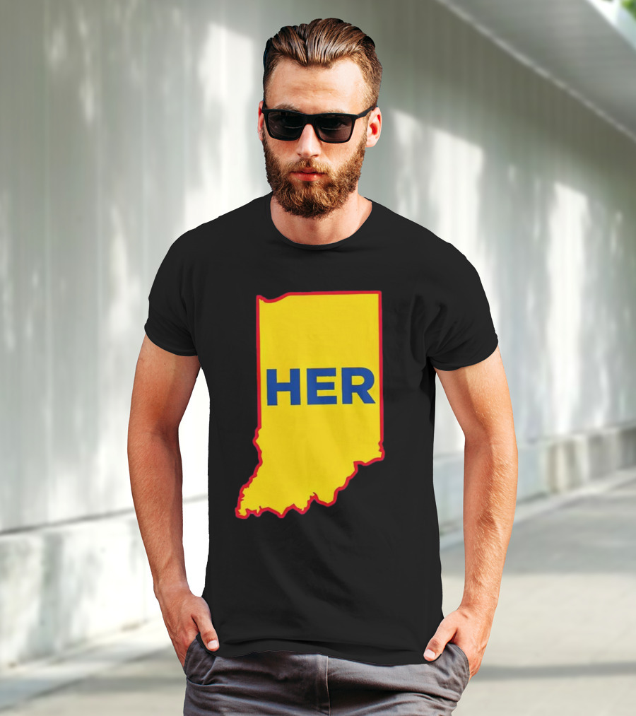 Caitlin Clark Indiana Fever Her State Yellow Map With Blue HER T-Shirt