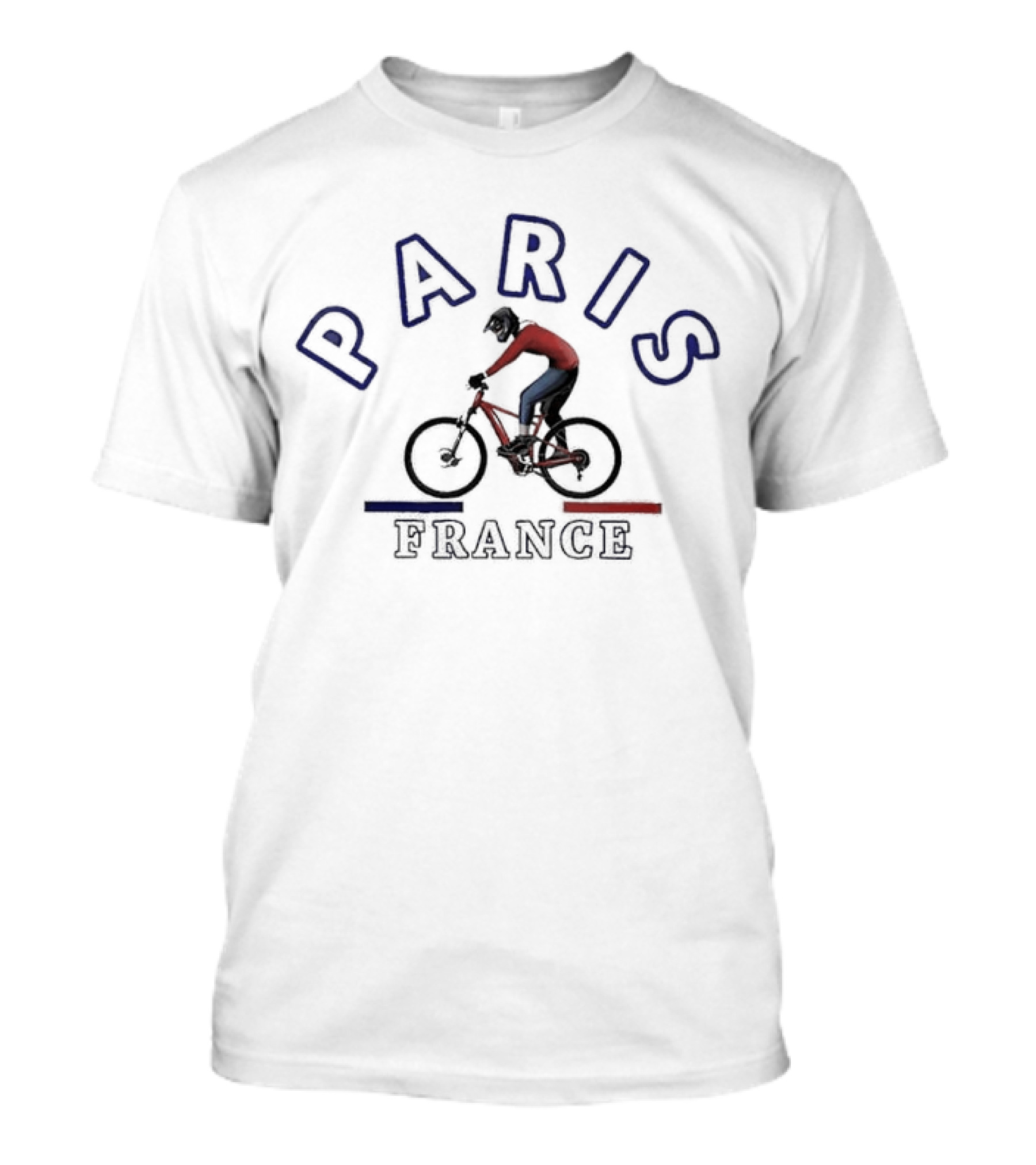 PARIS FRANCE BICYCLE RIDER IN RED AND BLUE T-Shirt