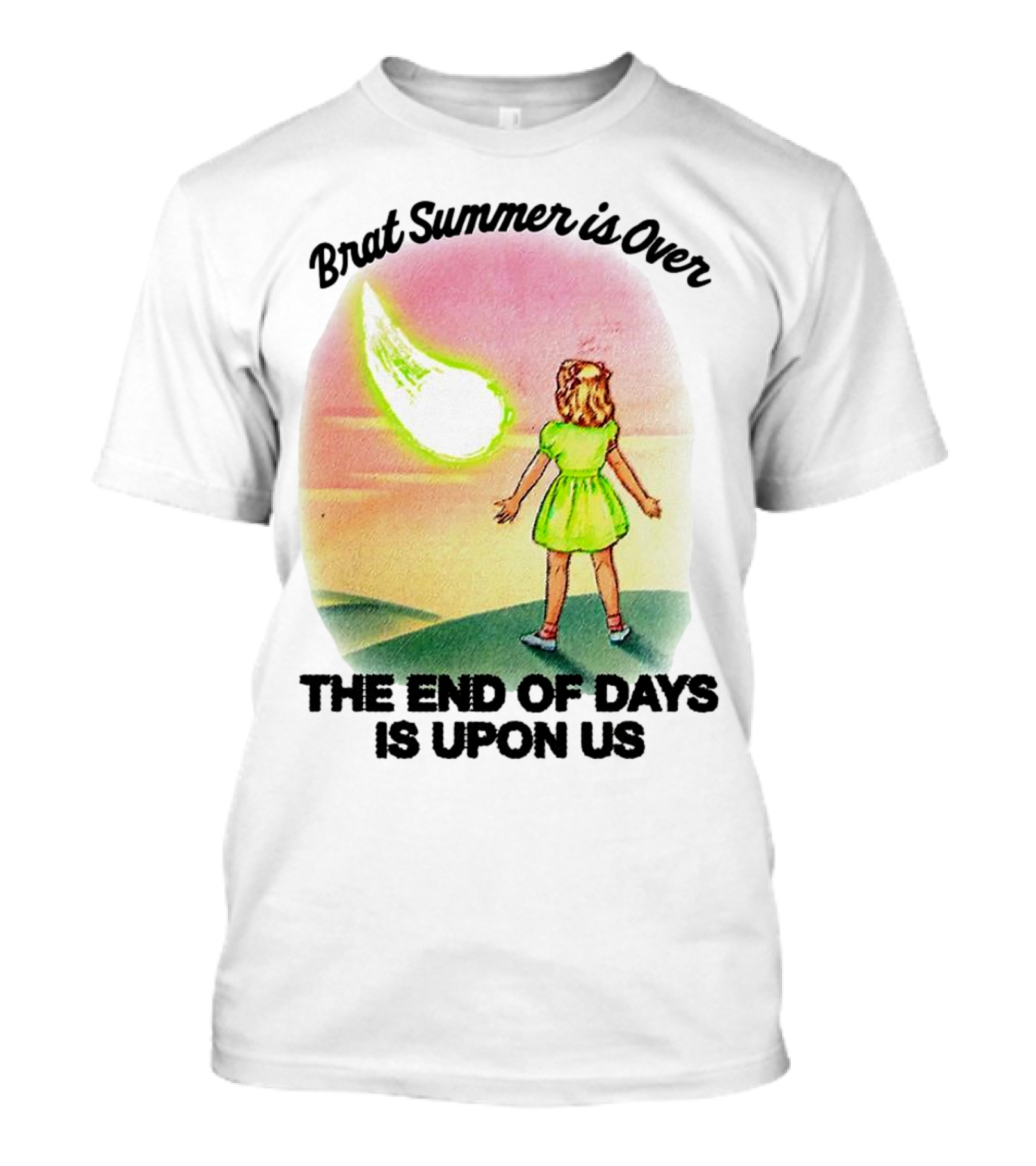 Brat Summer Is Over The End Of Days Is Upon Us Girl Watches Meteor Sunset T-Shirt