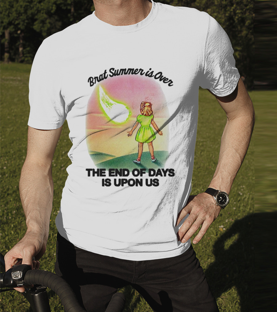 Brat Summer Is Over The End Of Days Is Upon Us Girl Watches Meteor Sunset T-Shirt