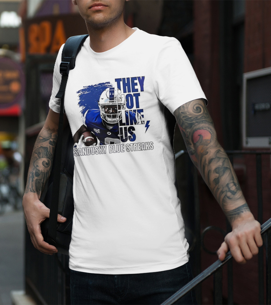 Sandusky Blue Streaks They Not Like Us Football Player Grunge T-Shirt