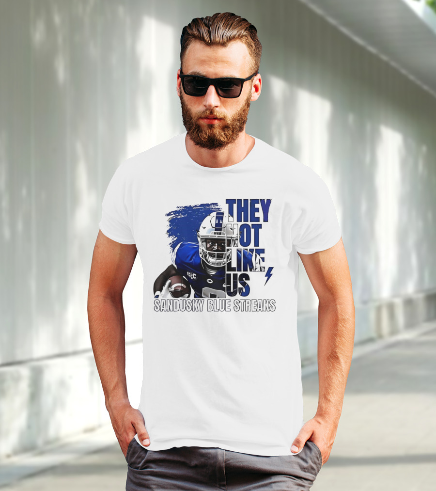 Sandusky Blue Streaks They Not Like Us Football Player Grunge T-Shirt
