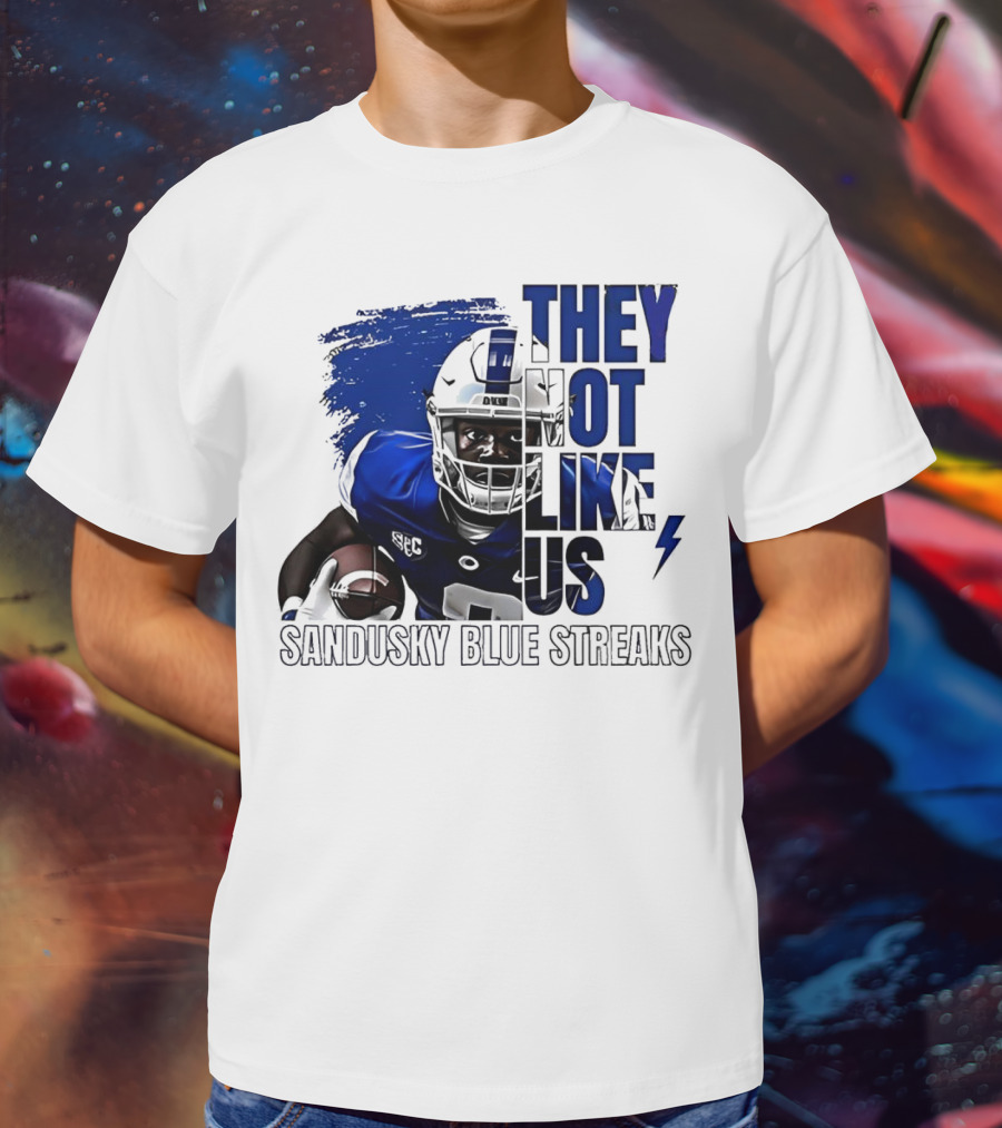 Sandusky Blue Streaks They Not Like Us Football Player Grunge T-Shirt
